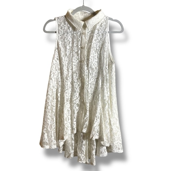 MONROE & MAIN Women’s cotton lace button up vest sz L feminine whimsical - Picture 1 of 7